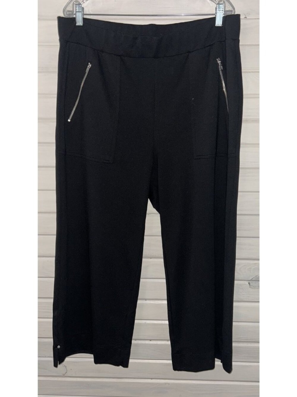 Soft Surroundings Sz XL Black Caicos Wide Leg Knit Cropped Pants Pull On EUC